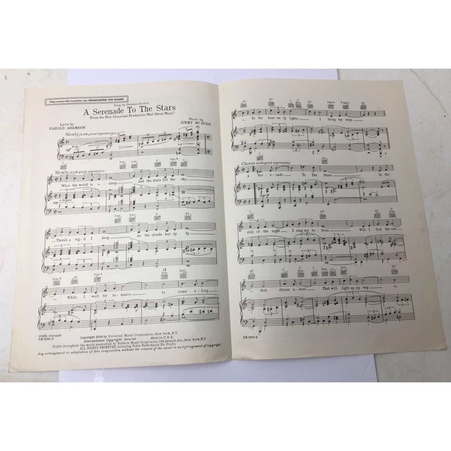 vintage "Advance Artist Copy" of sheet music for the song "A Serenade to the Stars". unbranded  A+ Stuff Sheet Music