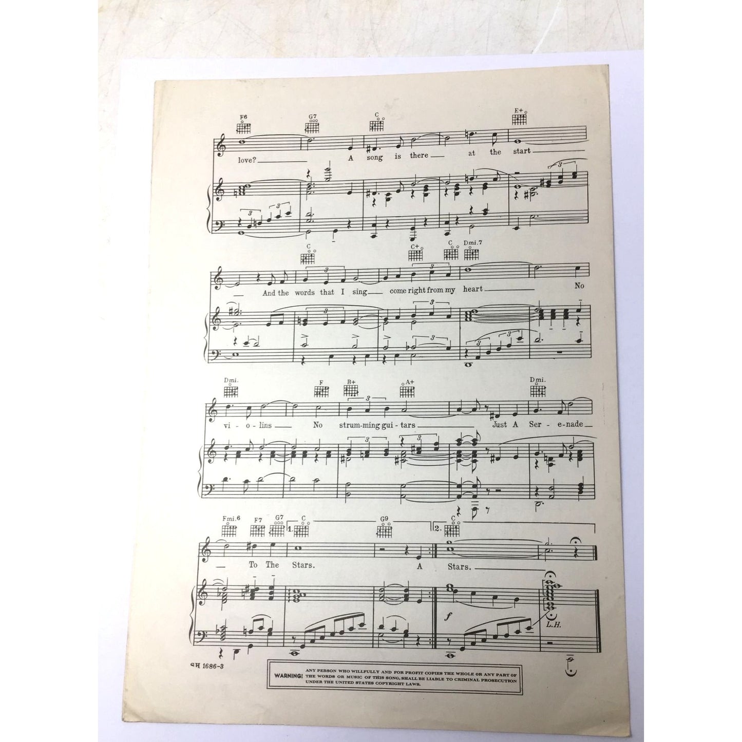 vintage "Advance Artist Copy" of sheet music for the song "A Serenade to the Stars". unbranded  A+ Stuff Sheet Music
