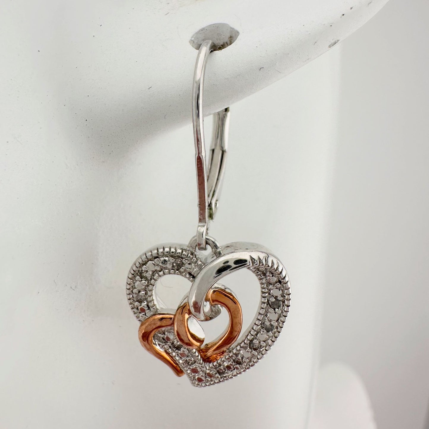 Two Tone Interlocking Hearts Diamond Accent Earrings