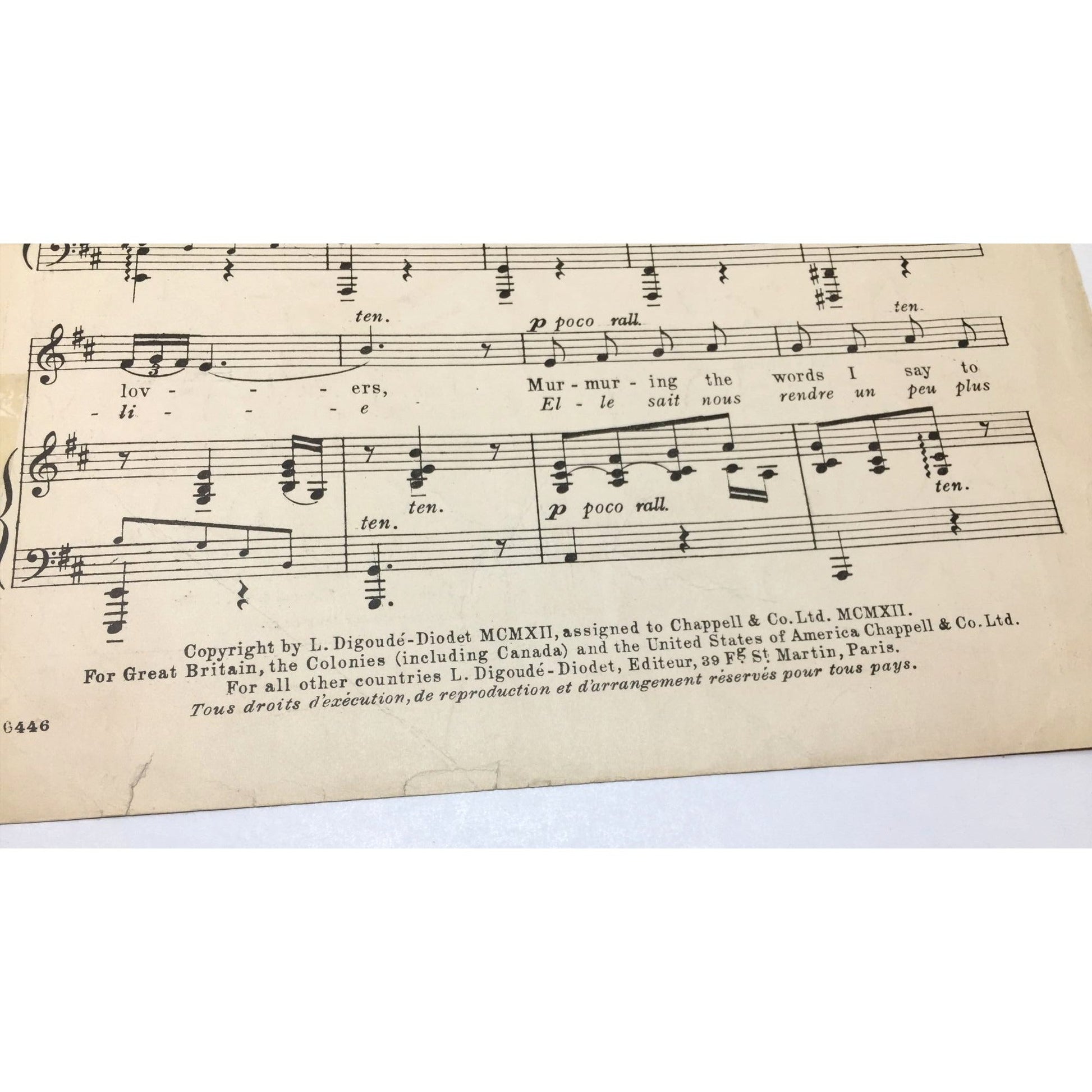 Collectible Piece of Vintage Sheet Music Titled "Un Peu d'Amour" ("A Little Love, A Little Kiss") Lao Silesu  A+ Stuff Sheet Music