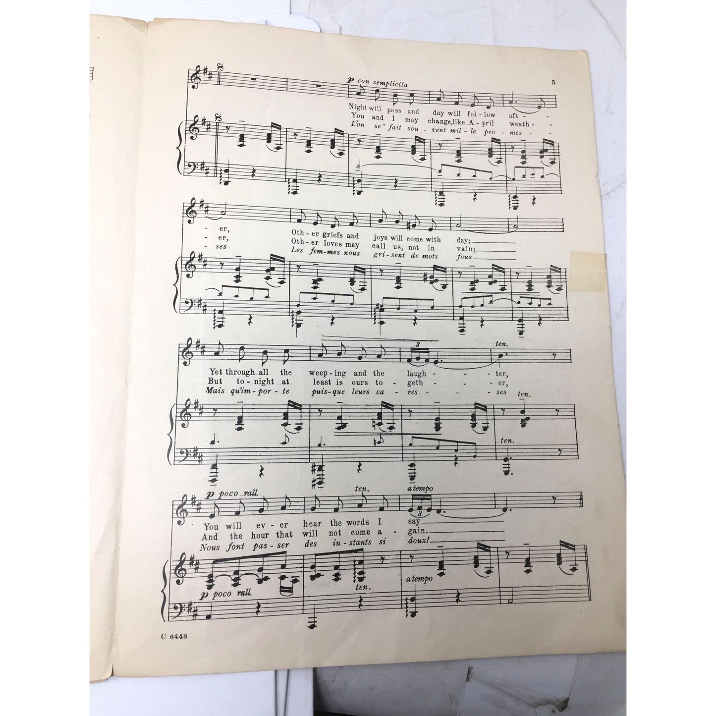 Collectible Piece of Vintage Sheet Music Titled "Un Peu d'Amour" ("A Little Love, A Little Kiss") Lao Silesu  A+ Stuff Sheet Music