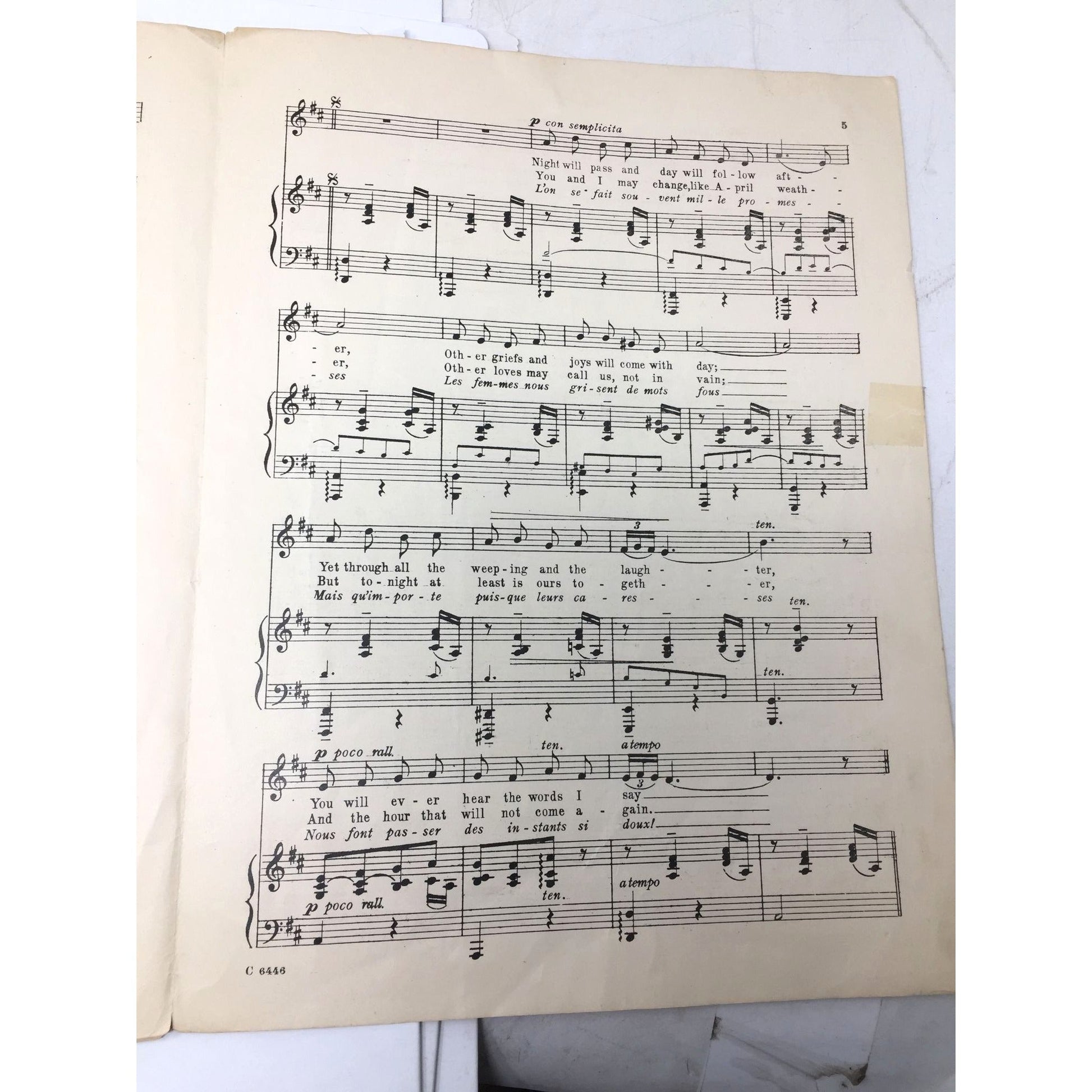 Collectible Piece of Vintage Sheet Music Titled "Un Peu d'Amour" ("A Little Love, A Little Kiss") Lao Silesu  A+ Stuff Sheet Music