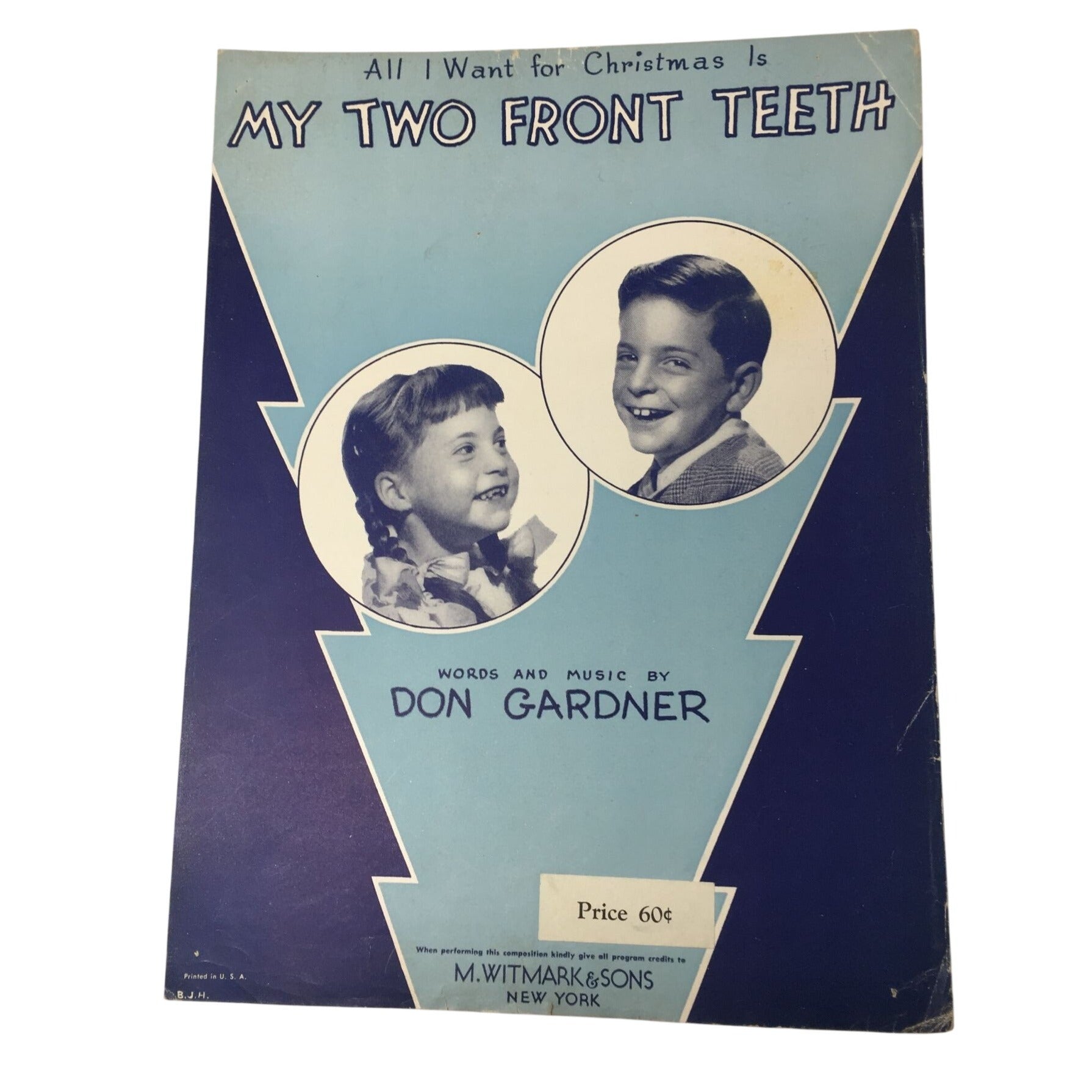 vintage sheet music for the holiday classic "(All I Want for Christmas) Is My Two Front Teeth". A+ Stuff  A+ Stuff SHEET MUSIC