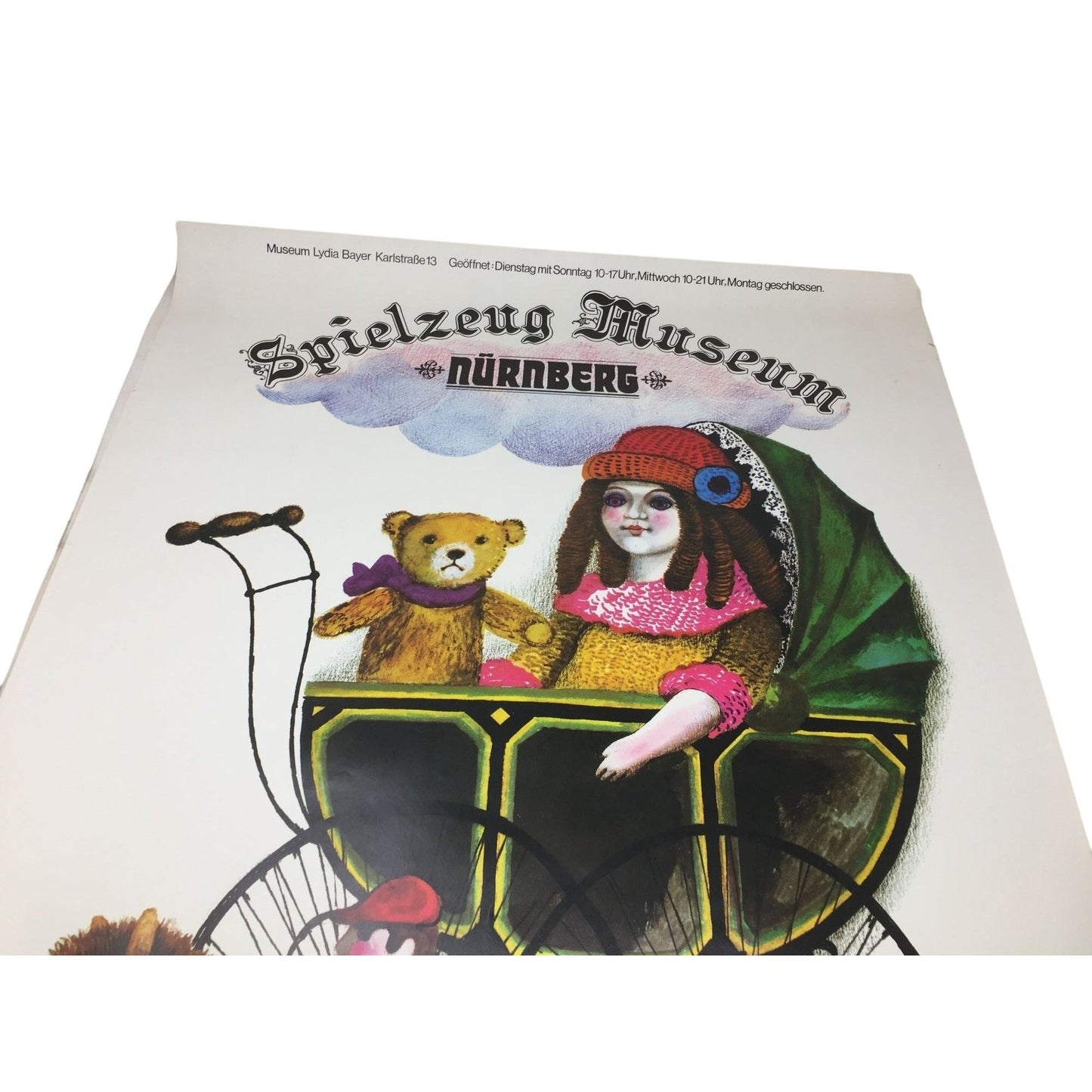 Doll in Carriage w Teddy & Hobby Horse Spielzeug Museum Nurnburg (Nuremburg) Vintage 1970-1980s Poster - approx 23.5" x 33" Spielzeug Museum Nuremberg  A+ Stuff