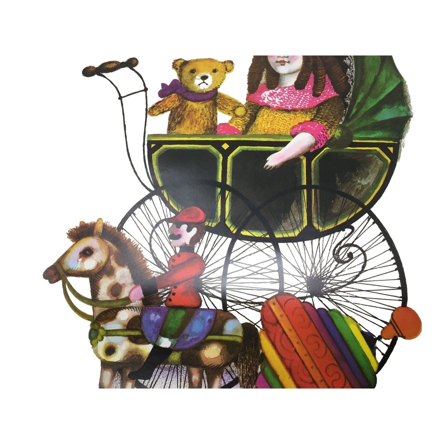 Doll in Carriage w Teddy & Hobby Horse Spielzeug Museum Nurnburg (Nuremburg) Vintage 1970-1980s Poster - approx 23.5" x 33" Spielzeug Museum Nuremberg  A+ Stuff