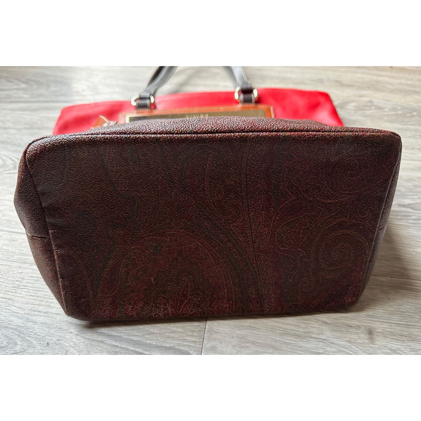 ETRO Milano Limited Edition Red Leather and Coated Paisley Canvas Bag