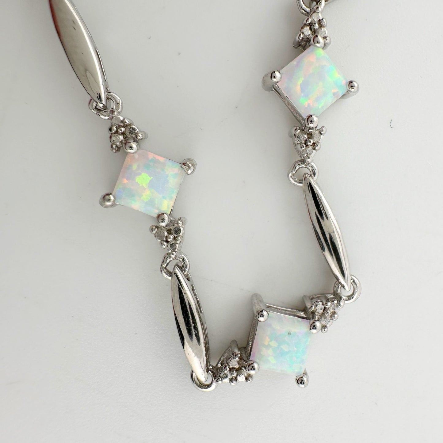 Princess Cut Lab Created Opal Bracelet with Diamond Accent