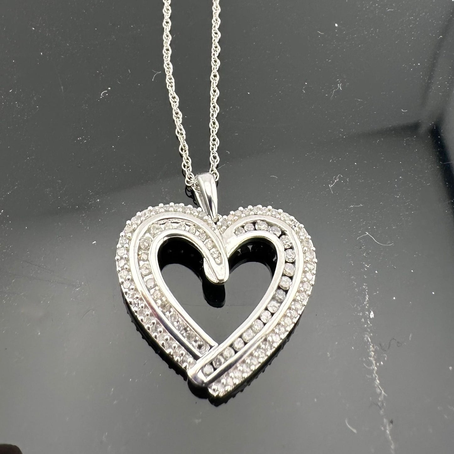 Beautiful 1/2 Carat Natural Diamond Heart Pendant Necklace with .925 Sterling Chain