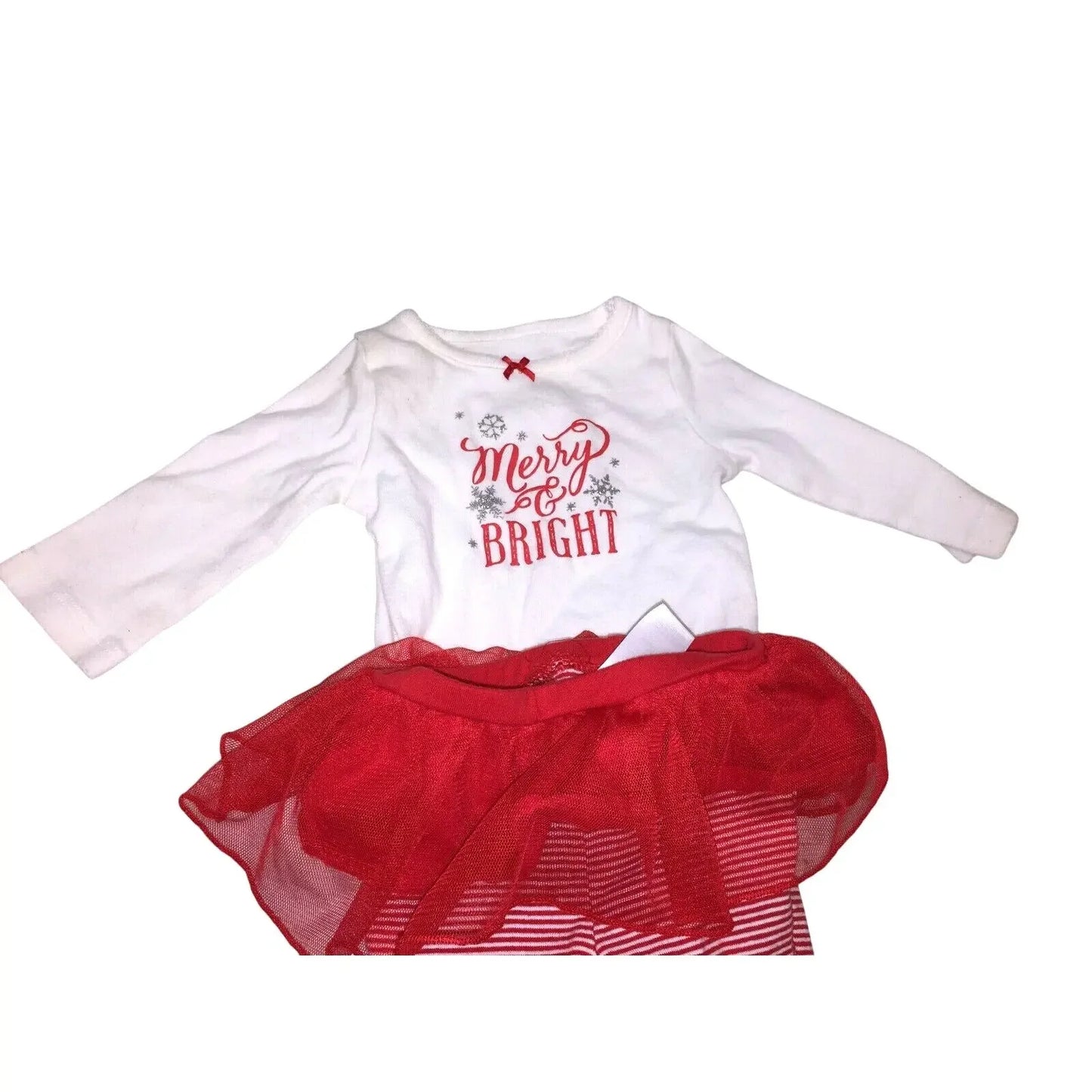 Baby holiday outfit with white 'Merry & Bright' long sleeve top and red tutu skirt