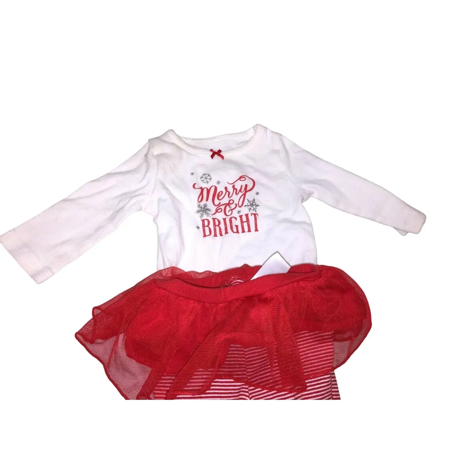 Baby holiday outfit with white 'Merry & Bright' long sleeve top and red tutu skirt