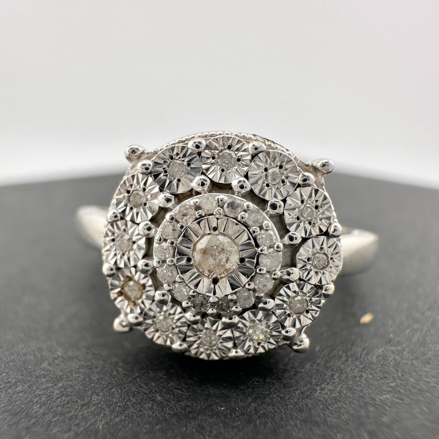 Beautiful Diamond Illusion Ring in Sterling Silver