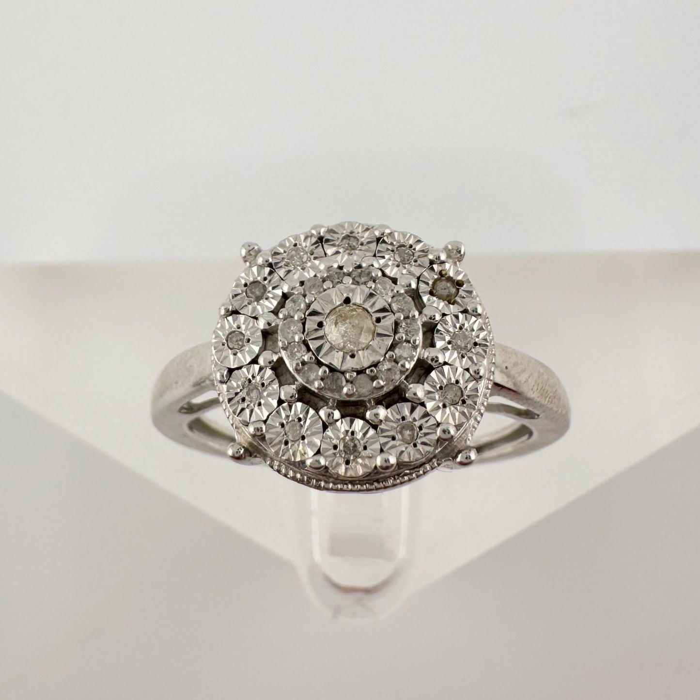 Beautiful Diamond Illusion Ring in Sterling Silver