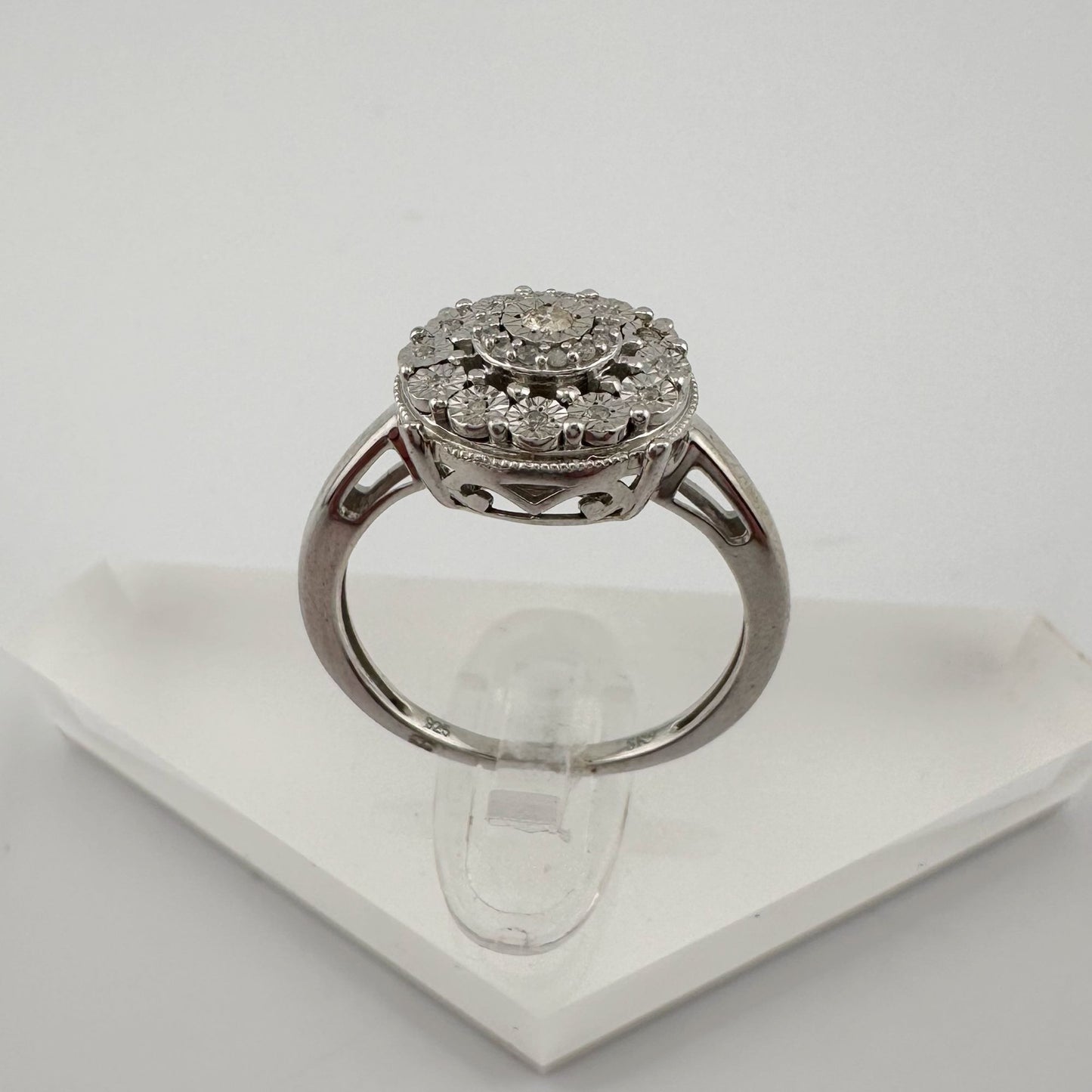 Beautiful Diamond Illusion Ring in Sterling Silver