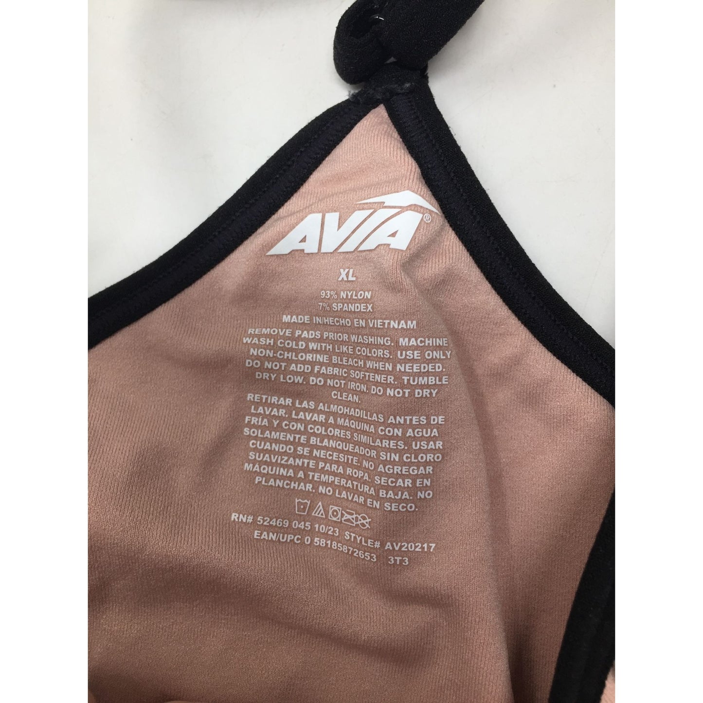 AVIA Pink and Black Size XL Sports Bra (Without Padding)