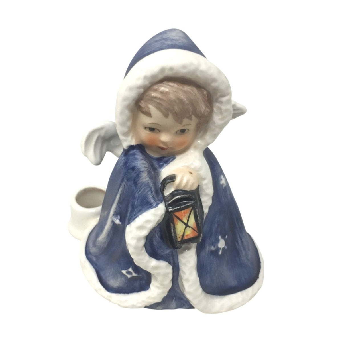 Vintage Goebel Angel with Lantern Candle Holder Figurine 1958 West Germany ROB 412 Janet Robson Blue Winter Cloak Goebel  A+ Stuff Candle Holders