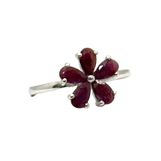 Natural Ruby Flower Ring -  Sterling Silver  - Size 8 - Simply Beautiful! A+ Stuff  A+ Stuff