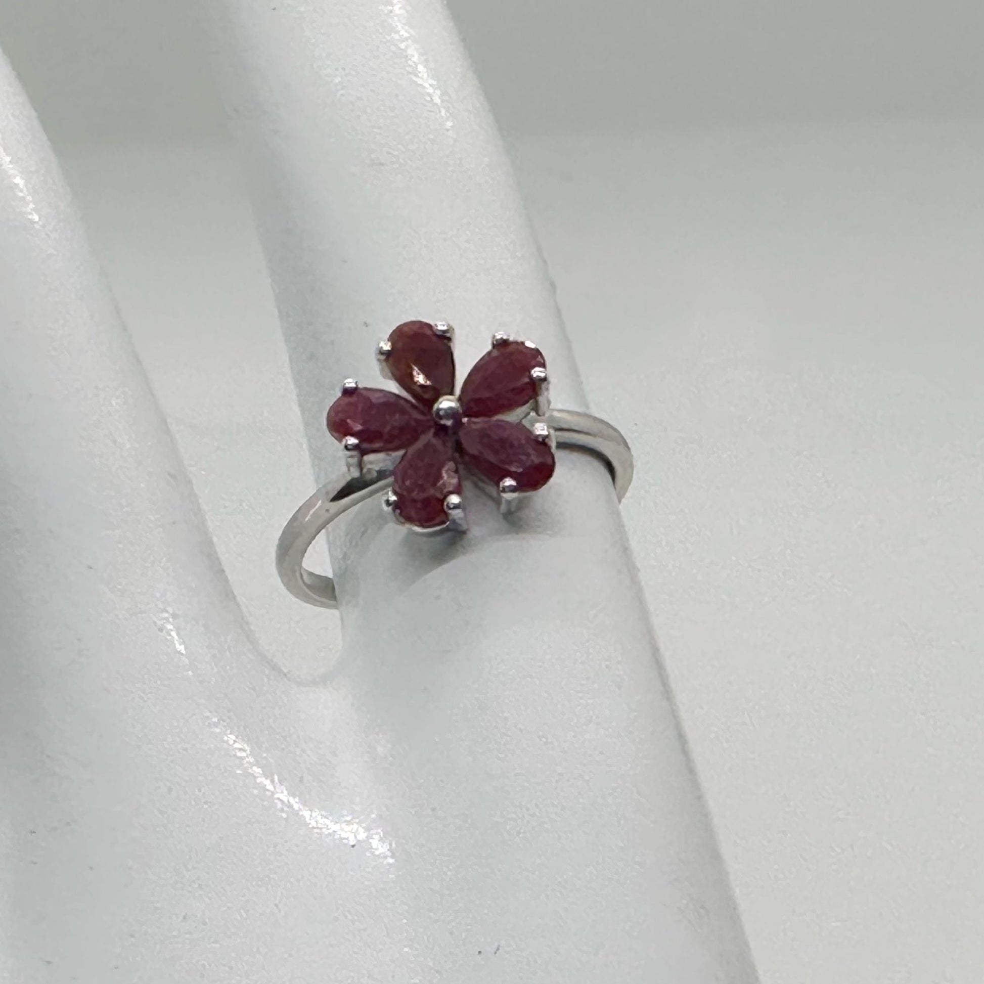 Natural Ruby Flower Ring -  Sterling Silver  - Size 8 - Simply Beautiful! A+ Stuff  A+ Stuff