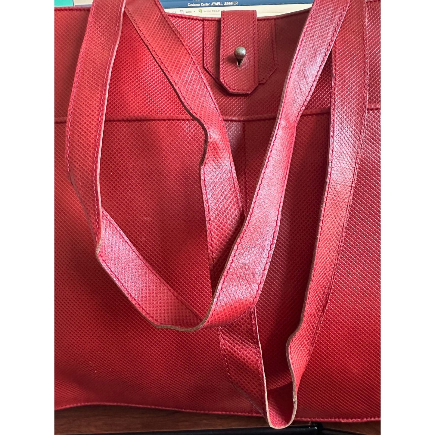 Bottega Veneta Red Leather Document Tote Shoulder Bag w Black Interior