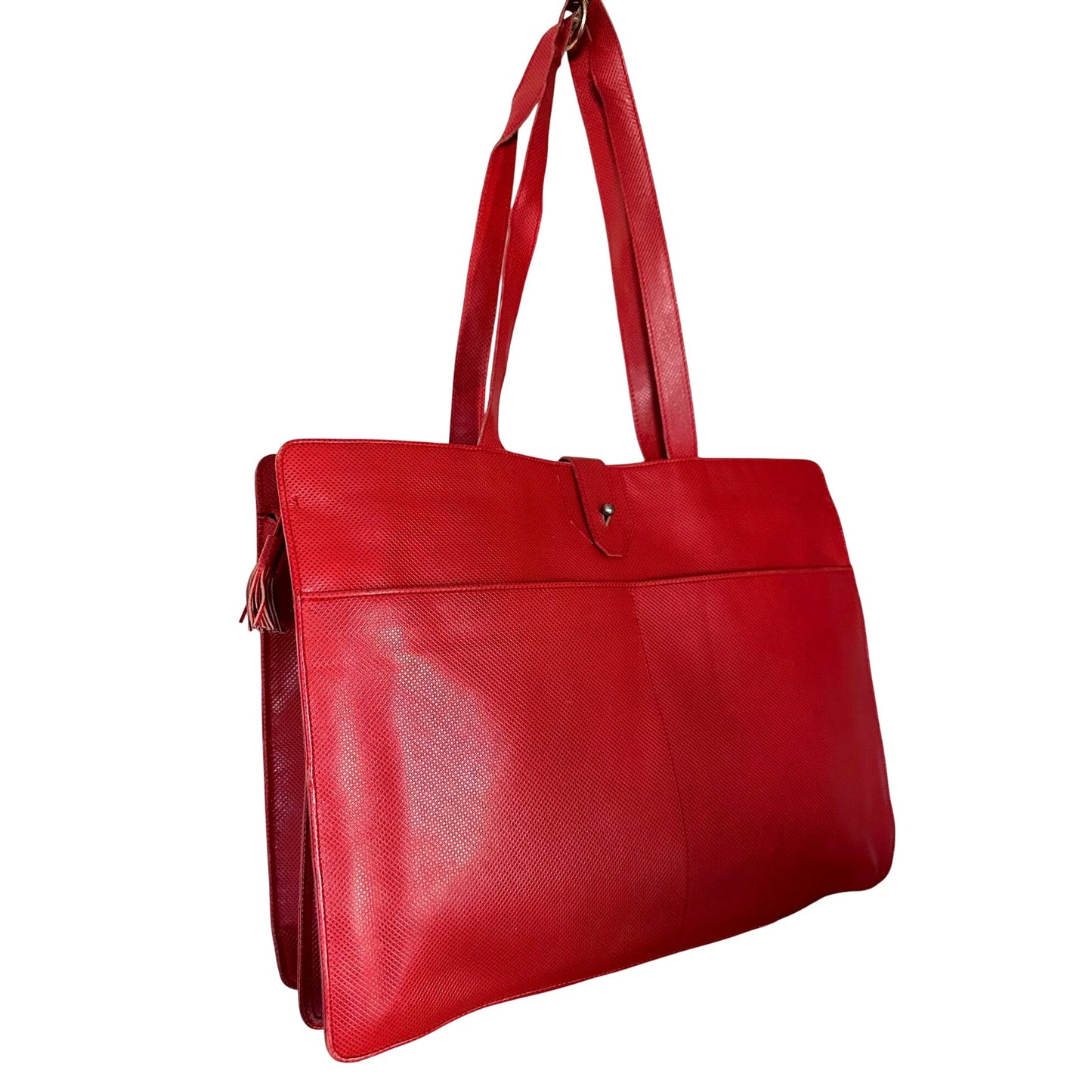 Bottega Veneta Red Leather Document Tote Shoulder Bag w Black Interior