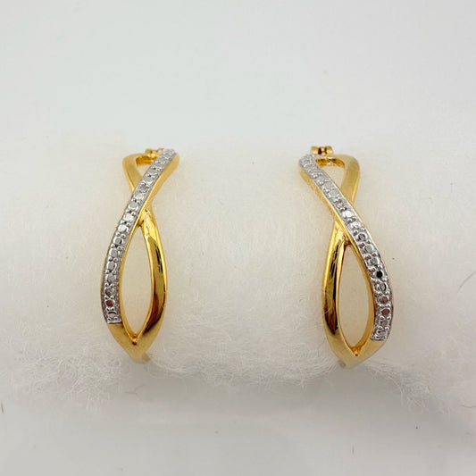 Beautiful Infinity Hoop Earrings - Sterling Silver and 14kt Gold Overlay with texturing and small diamond accent