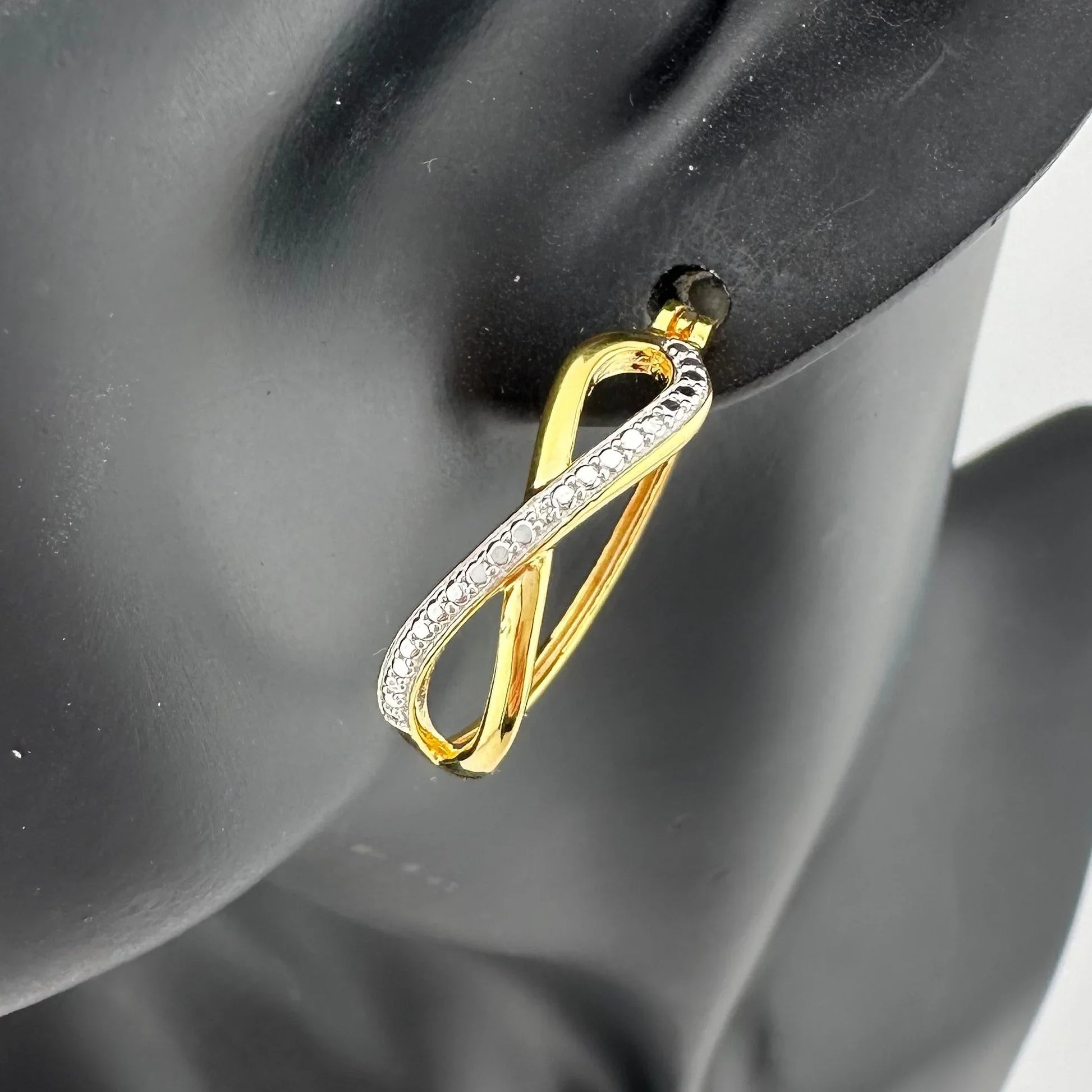 Beautiful Infinity Hoop Earrings - Sterling Silver and 14kt Gold Overlay with texturing and small diamond accent - A+ Stuff