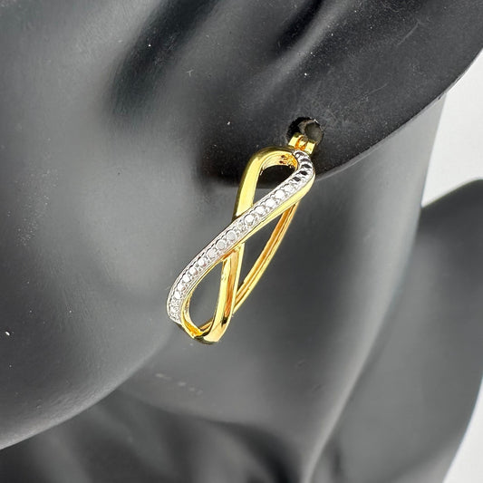 Beautiful Infinity Hoop Earrings - Sterling Silver and 14kt Gold Overlay with texturing and small diamond accent