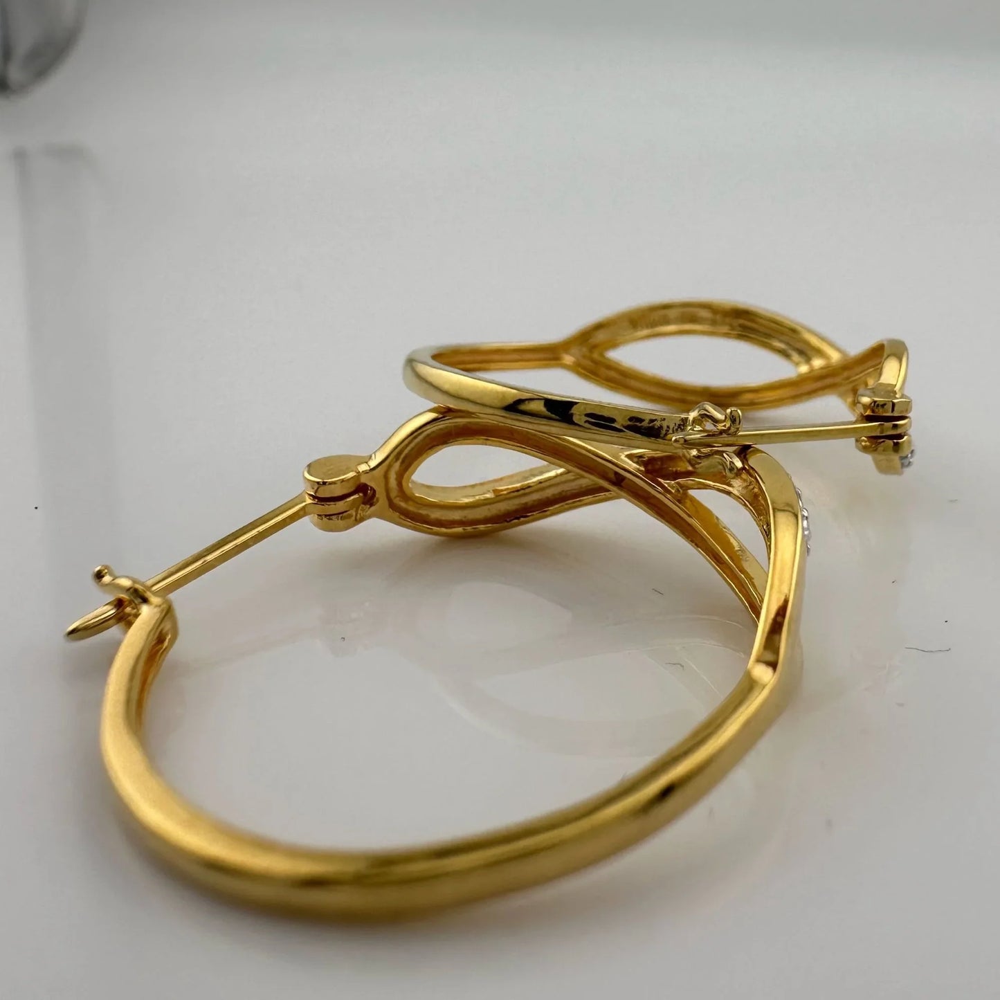 Beautiful Infinity Hoop Earrings - Sterling Silver and 14kt Gold Overlay with texturing and small diamond accent - A+ Stuff