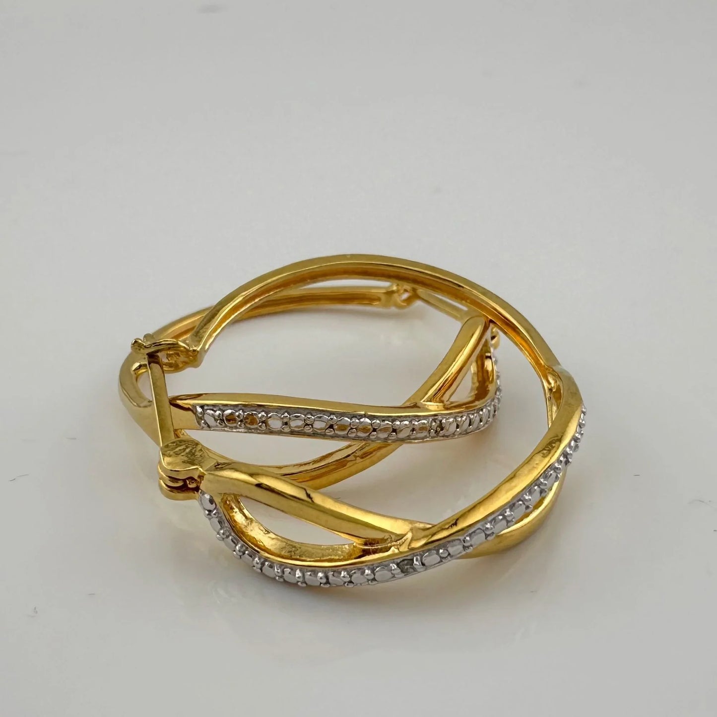 Beautiful Infinity Hoop Earrings - Sterling Silver and 14kt Gold Overlay with texturing and small diamond accent - A+ Stuff