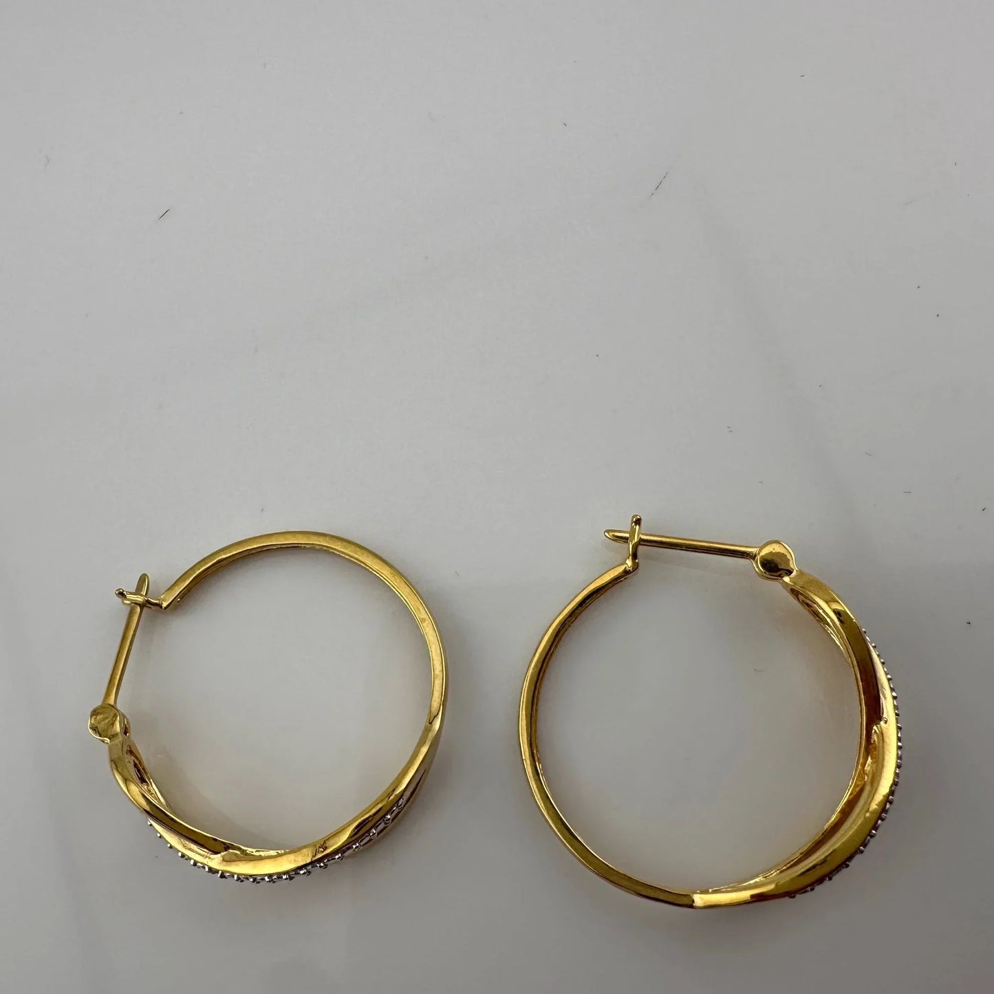 Beautiful Infinity Hoop Earrings - Sterling Silver and 14kt Gold Overlay with texturing and small diamond accent - A+ Stuff