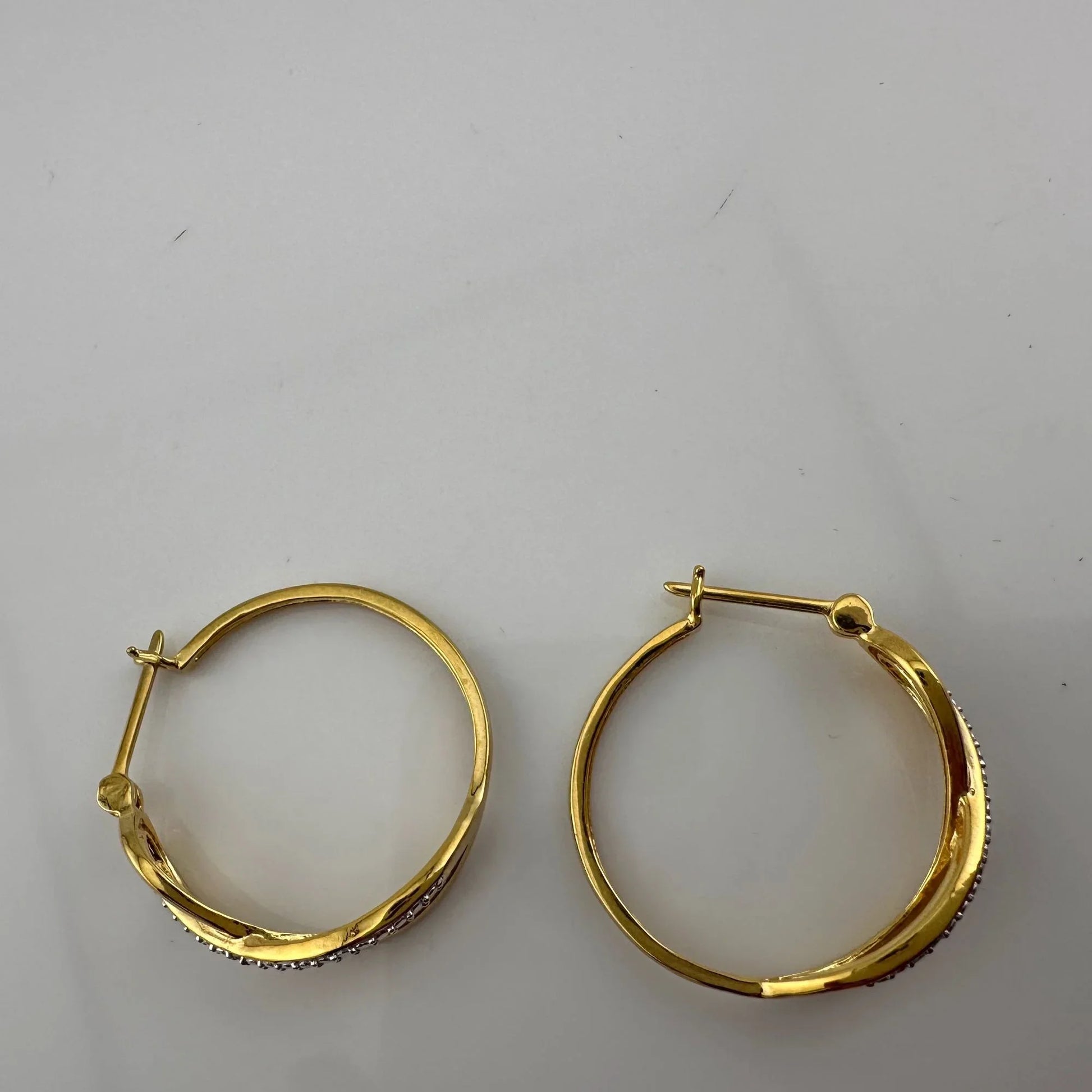 Beautiful Infinity Hoop Earrings - Sterling Silver and 14kt Gold Overlay with texturing and small diamond accent - A+ Stuff