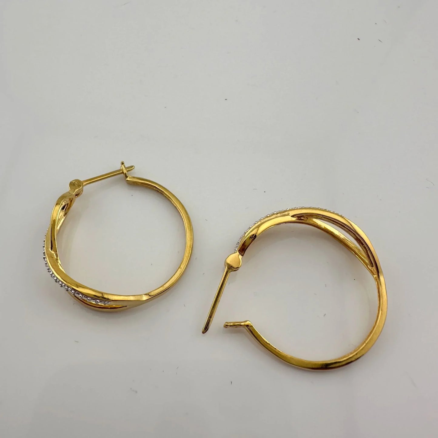 Beautiful Infinity Hoop Earrings - Sterling Silver and 14kt Gold Overlay with texturing and small diamond accent - A+ Stuff