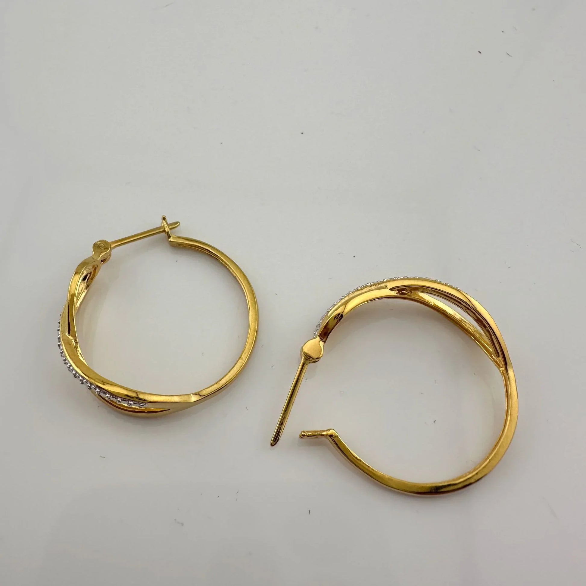 Beautiful Infinity Hoop Earrings - Sterling Silver and 14kt Gold Overlay with texturing and small diamond accent - A+ Stuff
