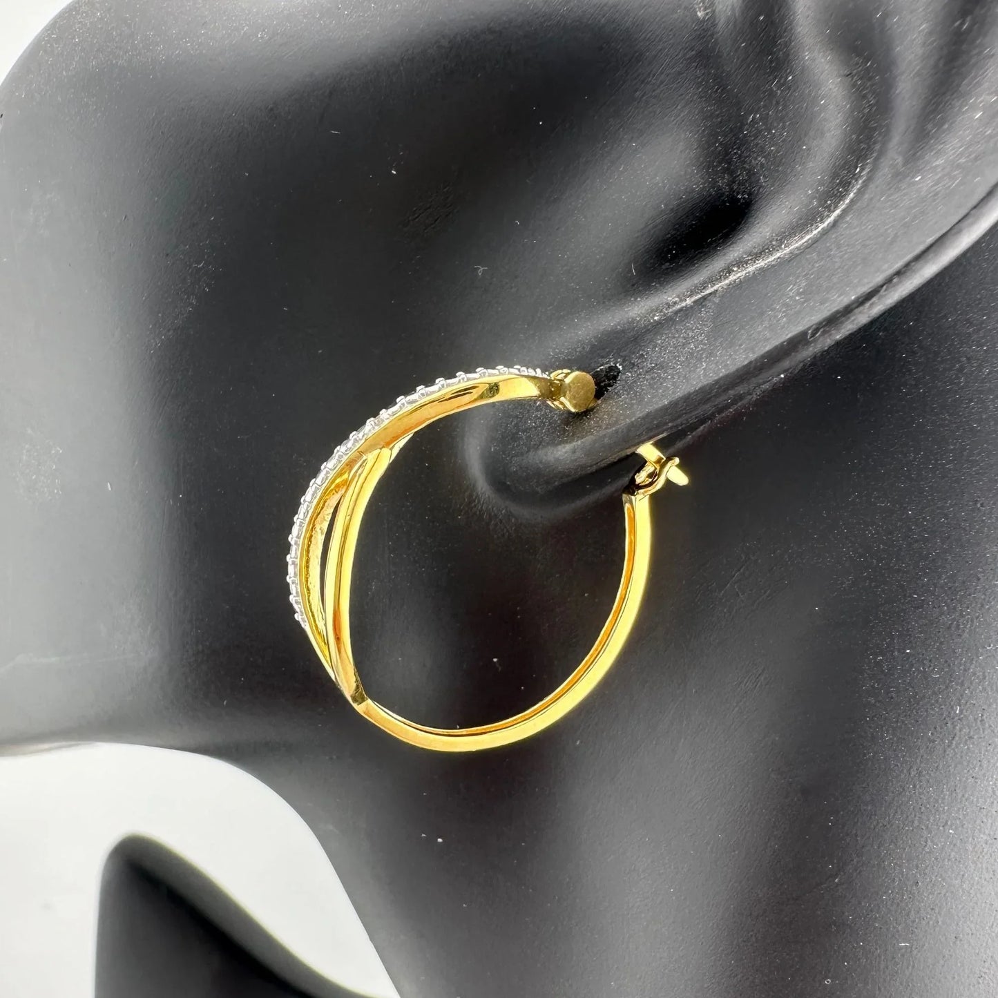 Beautiful Infinity Hoop Earrings - Sterling Silver and 14kt Gold Overlay with texturing and small diamond accent - A+ Stuff