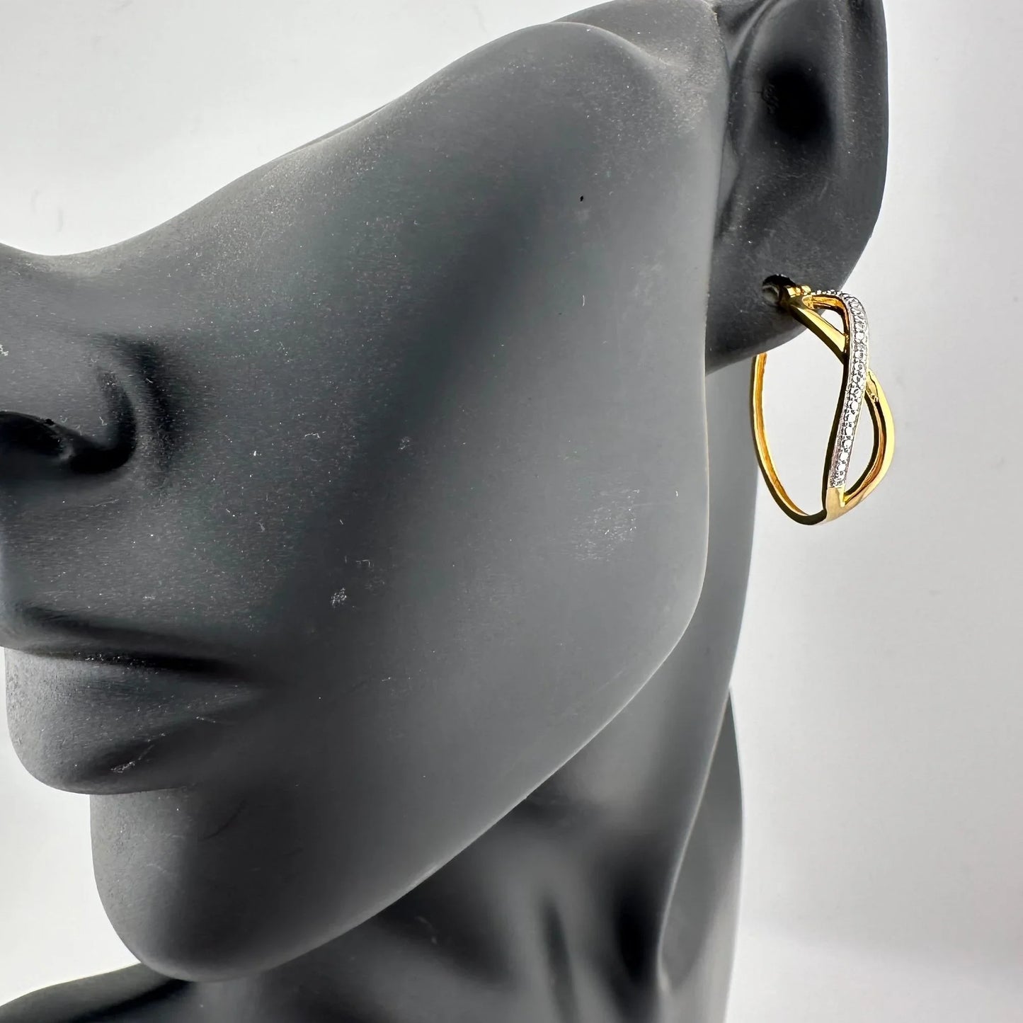 Beautiful Infinity Hoop Earrings - Sterling Silver and 14kt Gold Overlay with texturing and small diamond accent - A+ Stuff
