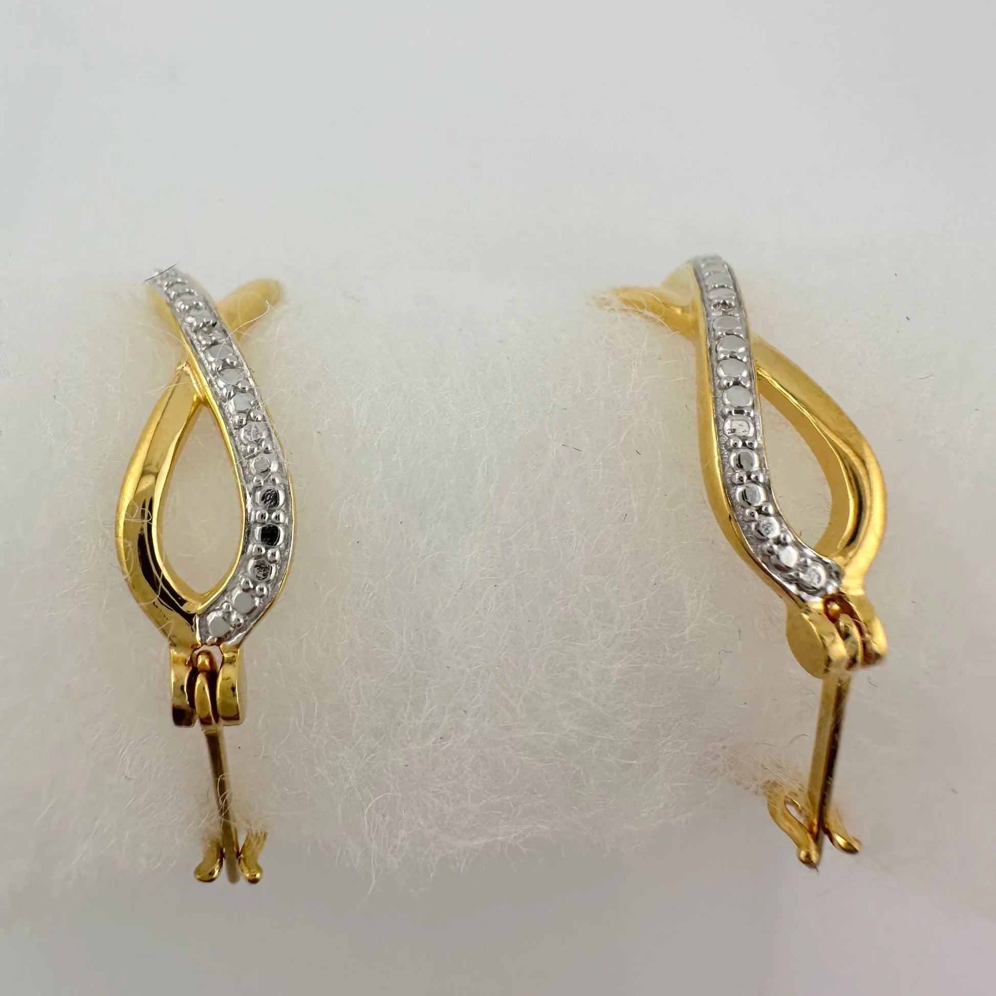 Beautiful Infinity Hoop Earrings - Sterling Silver and 14kt Gold Overlay with texturing and small diamond accent - A+ Stuff