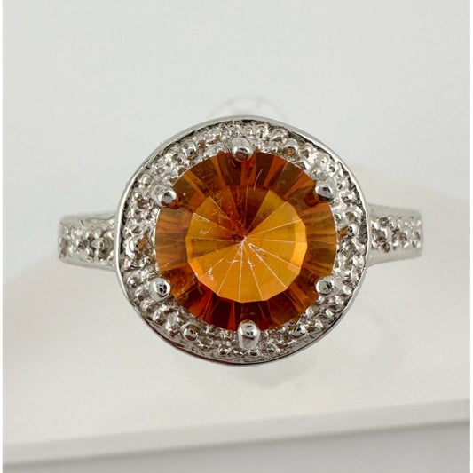 Beautiful 2.11 Carat Golden Citrine Ring with Small Diamond Accent Size 7