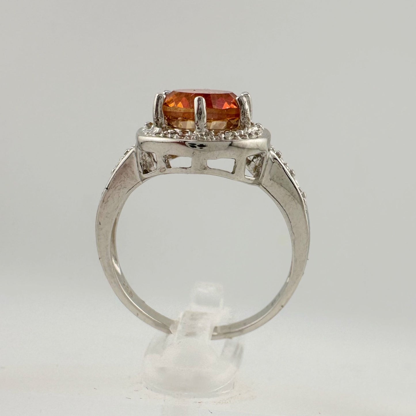 Beautiful 2.11 Carat Golden Citrine Ring with Small Diamond Accent Size 7