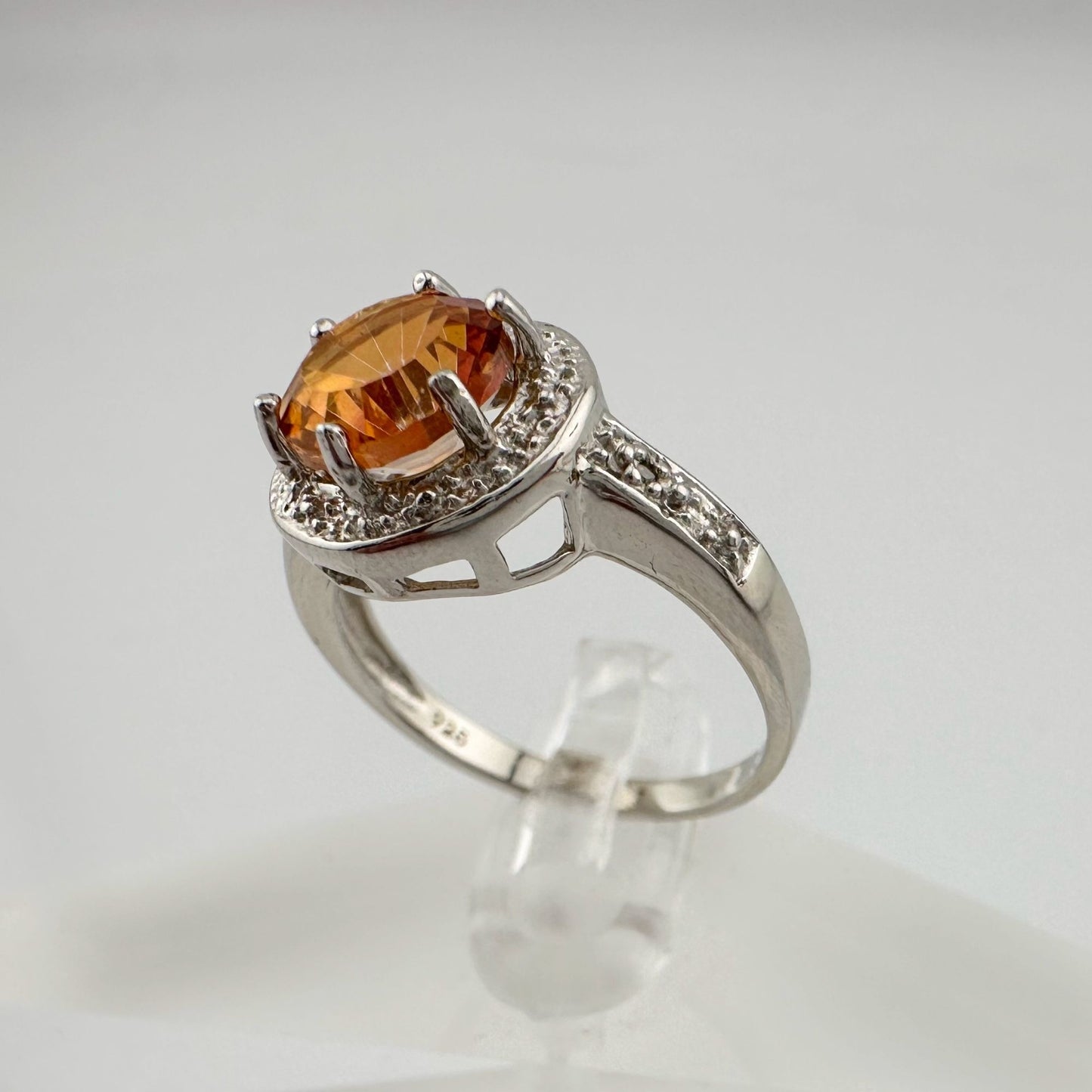 Beautiful 2.11 Carat Golden Citrine Ring with Small Diamond Accent Size 7