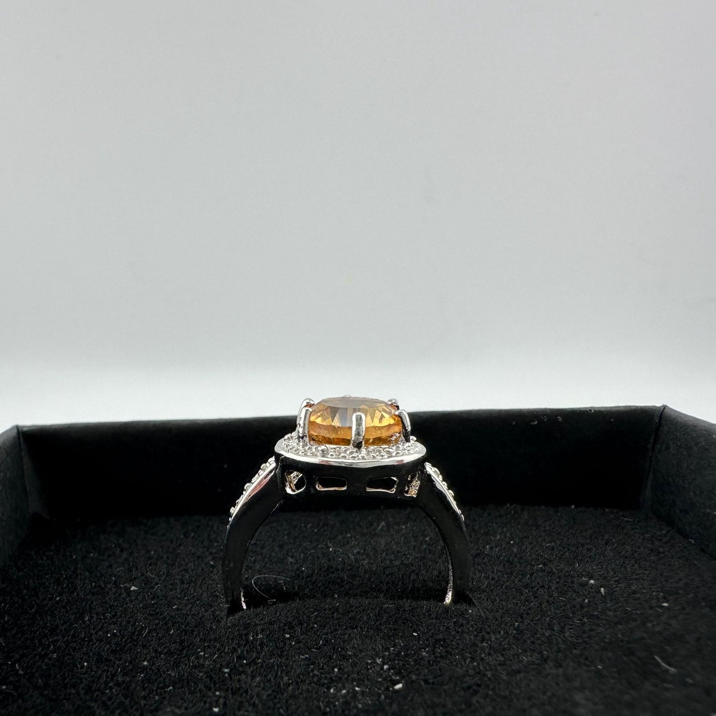 Beautiful 2.11 Carat Golden Citrine Ring with Small Diamond Accent Size 7