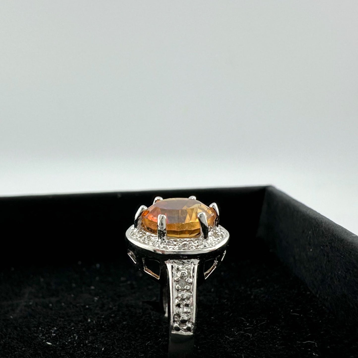 Beautiful 2.11 Carat Golden Citrine Ring with Small Diamond Accent Size 7