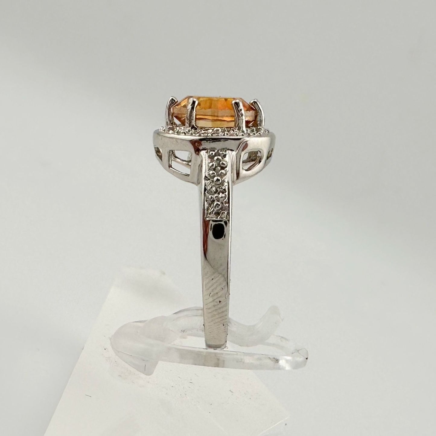 Beautiful 2.11 Carat Golden Citrine Ring with Small Diamond Accent Size 7