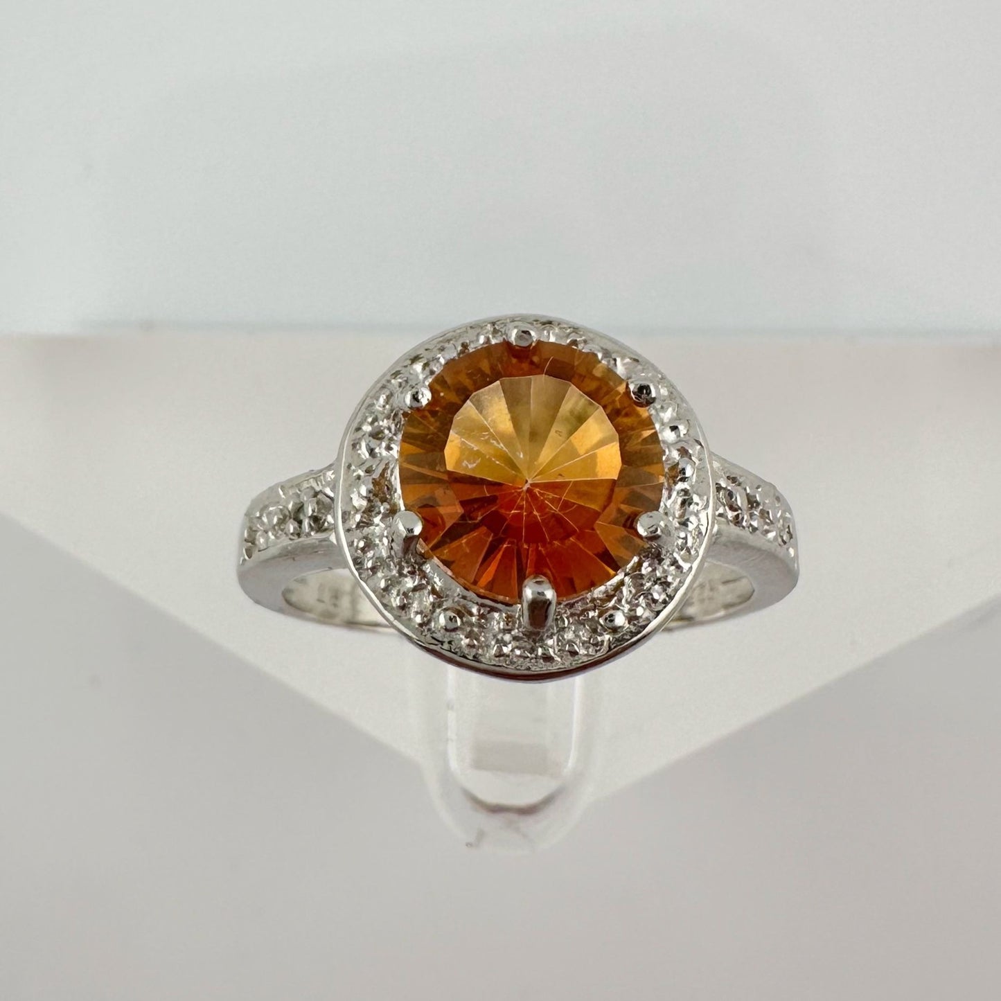 Beautiful 2.11 Carat Golden Citrine Ring with Small Diamond Accent Size 7