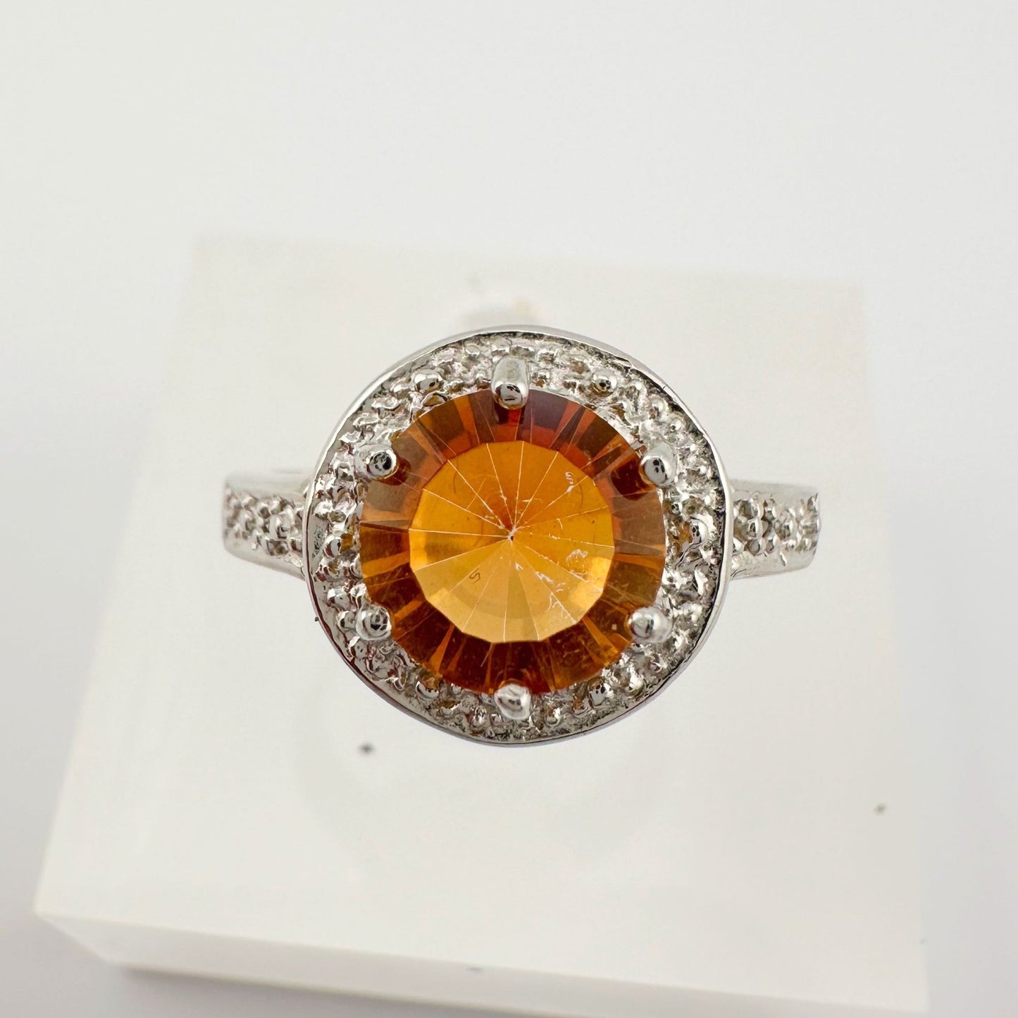 Beautiful 2.11 Carat Golden Citrine Ring with Small Diamond Accent Size 7