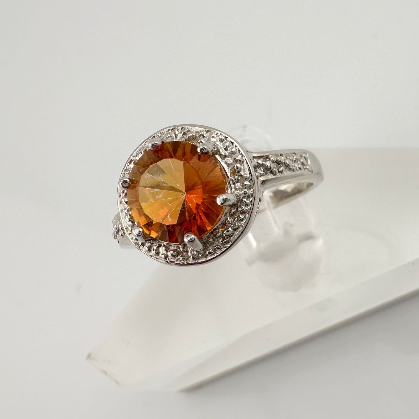 Beautiful 2.11 Carat Golden Citrine Ring with Small Diamond Accent Size 7