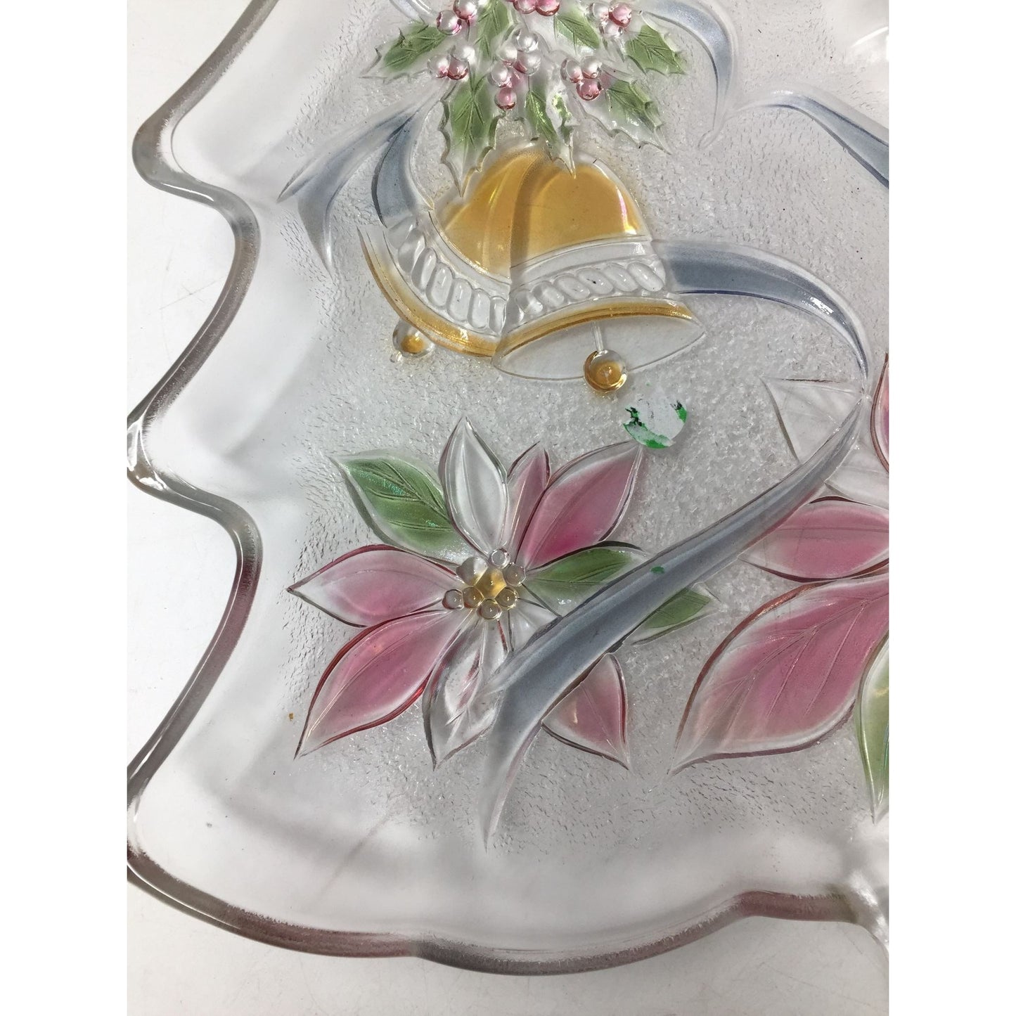 Vintage Clear Glass Christmas Tree Tray/Serving Dish- 13.5'' long