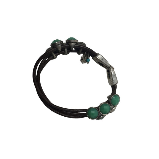 Women's Leather Rope Bracelet with Green & Silver Charms