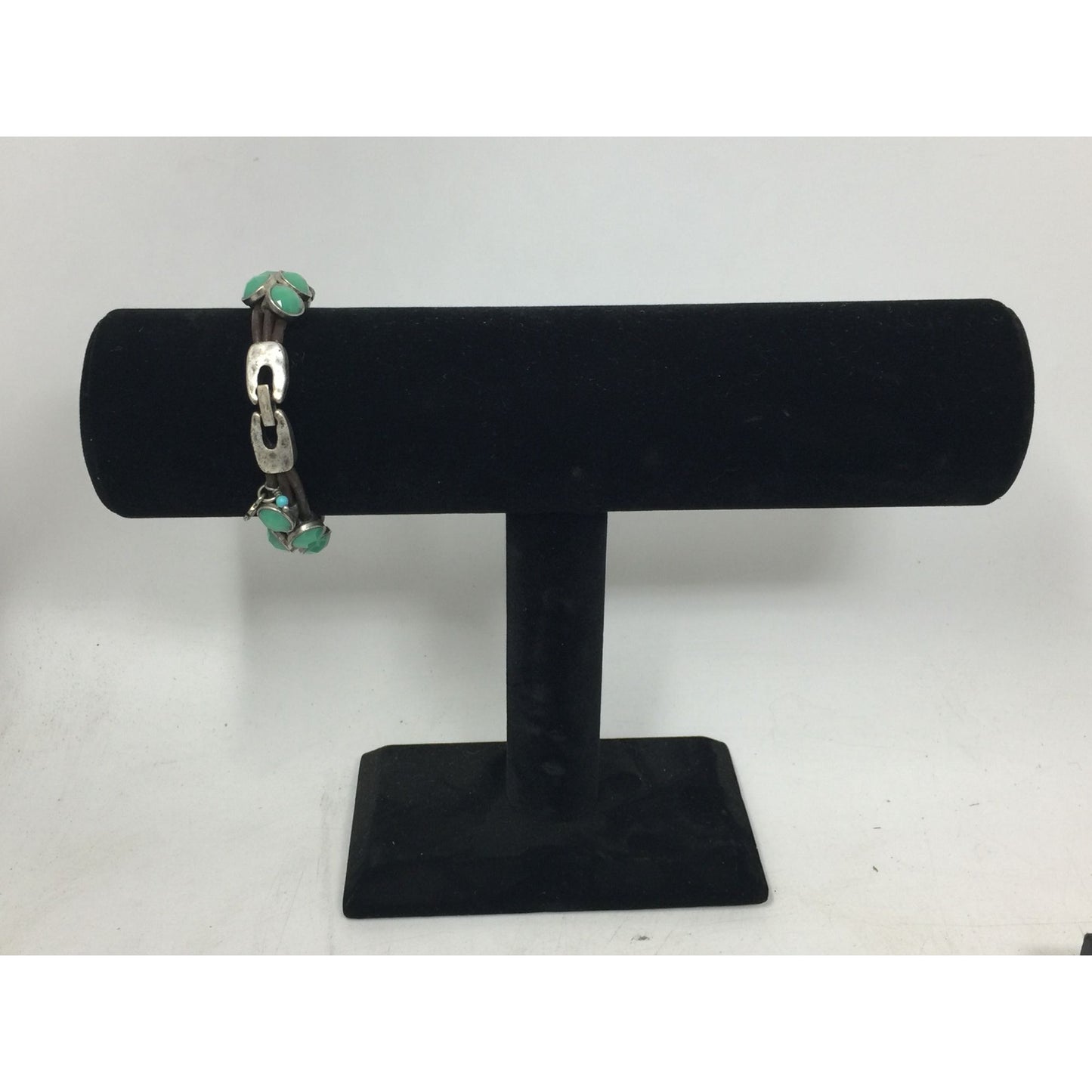 Women's Leather Rope Bracelet with Green & Silver Charms