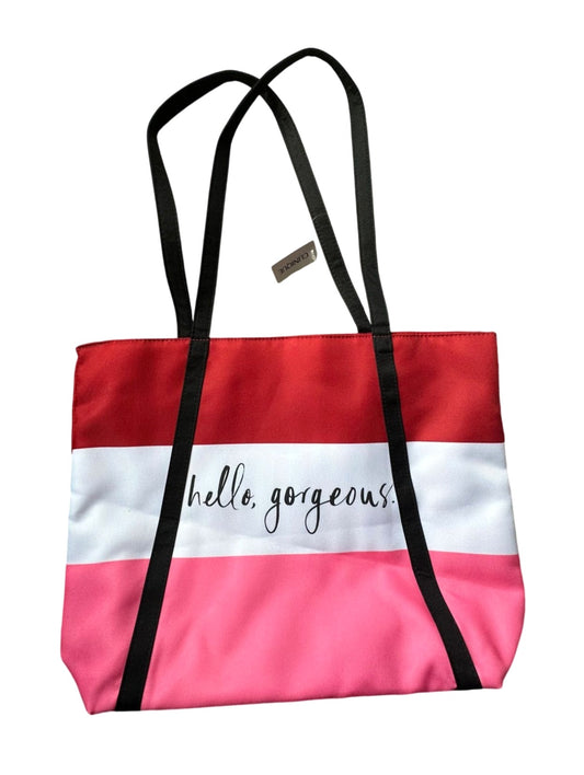 Clinique / Kate Spade 'Hello Gorgeous'  Red, White and Pink Stripe Bag with Black Handles NWT