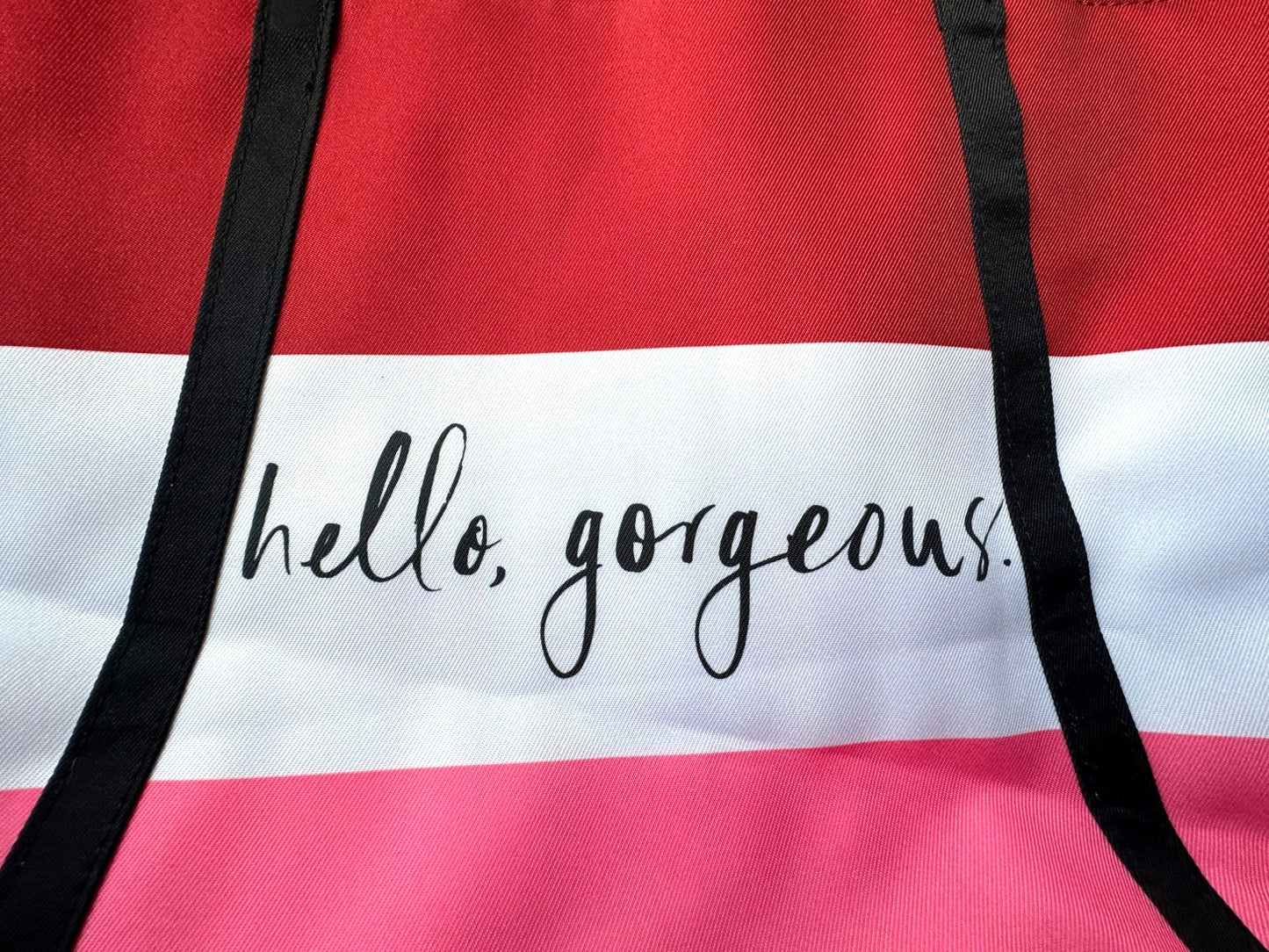 Clinique / Kate Spade 'Hello Gorgeous'  Red, White and Pink Stripe Bag with Black Handles NWT