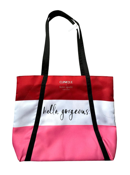 Clinique / Kate Spade 'Hello Gorgeous'  Red, White and Pink Stripe Bag with Black Handles NWT